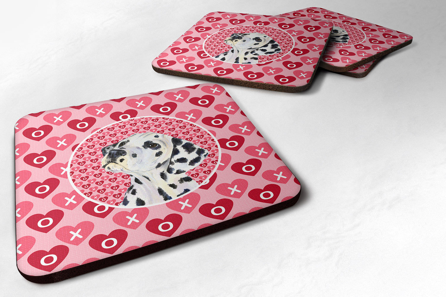 Dalmatian Hearts Love and Valentine's Day Portrait Foam Coasters Set of 4 Cup Coasters for Indoor Outdoor, Tabletop Protection, Anti Slip, Mouse pad Material