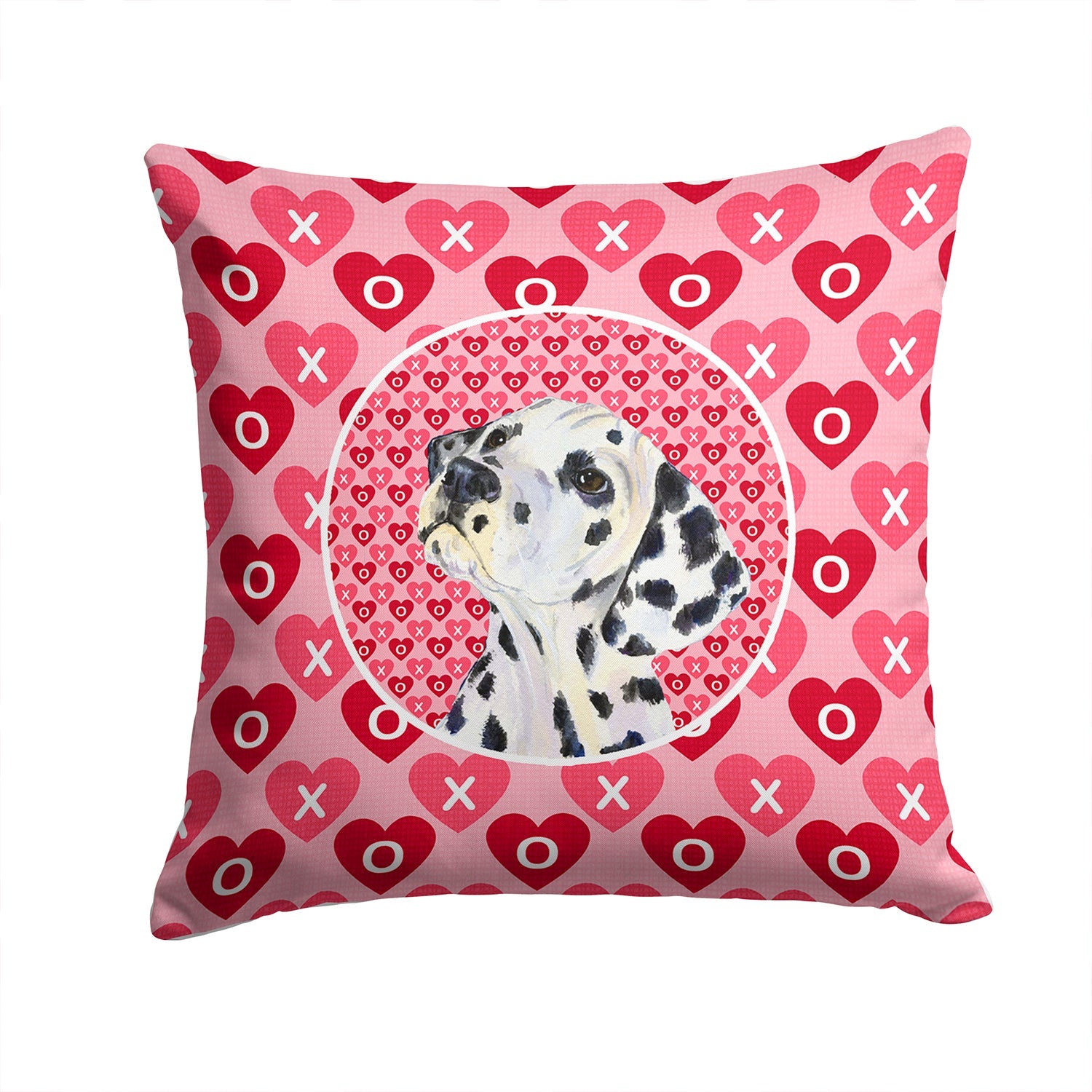 Dalmatian Hearts Love and Valentine's Day Portrait Decorative Throw Pillow 14x14 Indoor Outdoor Accent Cushion, Fabric Cover with Insert for Sofa, Bed, Porch & Living Room