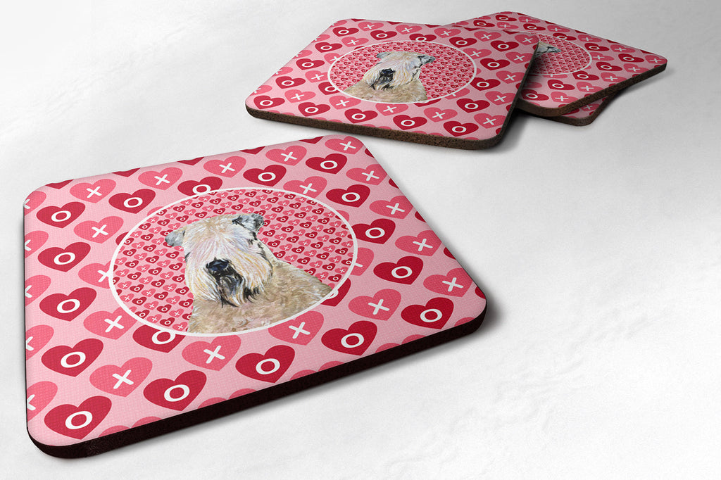Wheaten Terrier Soft Coated Hearts Love Valentine's Foam Coasters Set of 4 Cup Coasters for Indoor Outdoor, Tabletop Protection, Anti Slip, Mouse pad Material