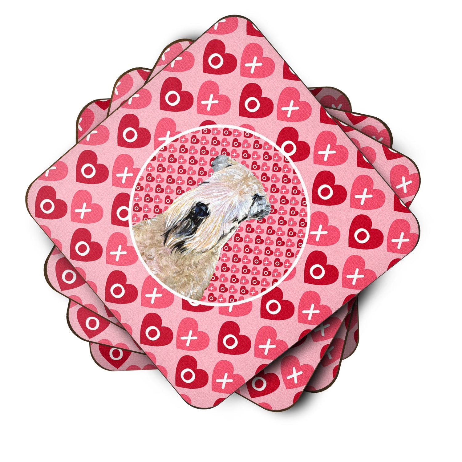 Wheaten Terrier Soft Coated Hearts Love Valentine's Foam Coasters Set of 4 Cup Coasters for Indoor Outdoor, Tabletop Protection, Anti Slip, Mouse pad Material