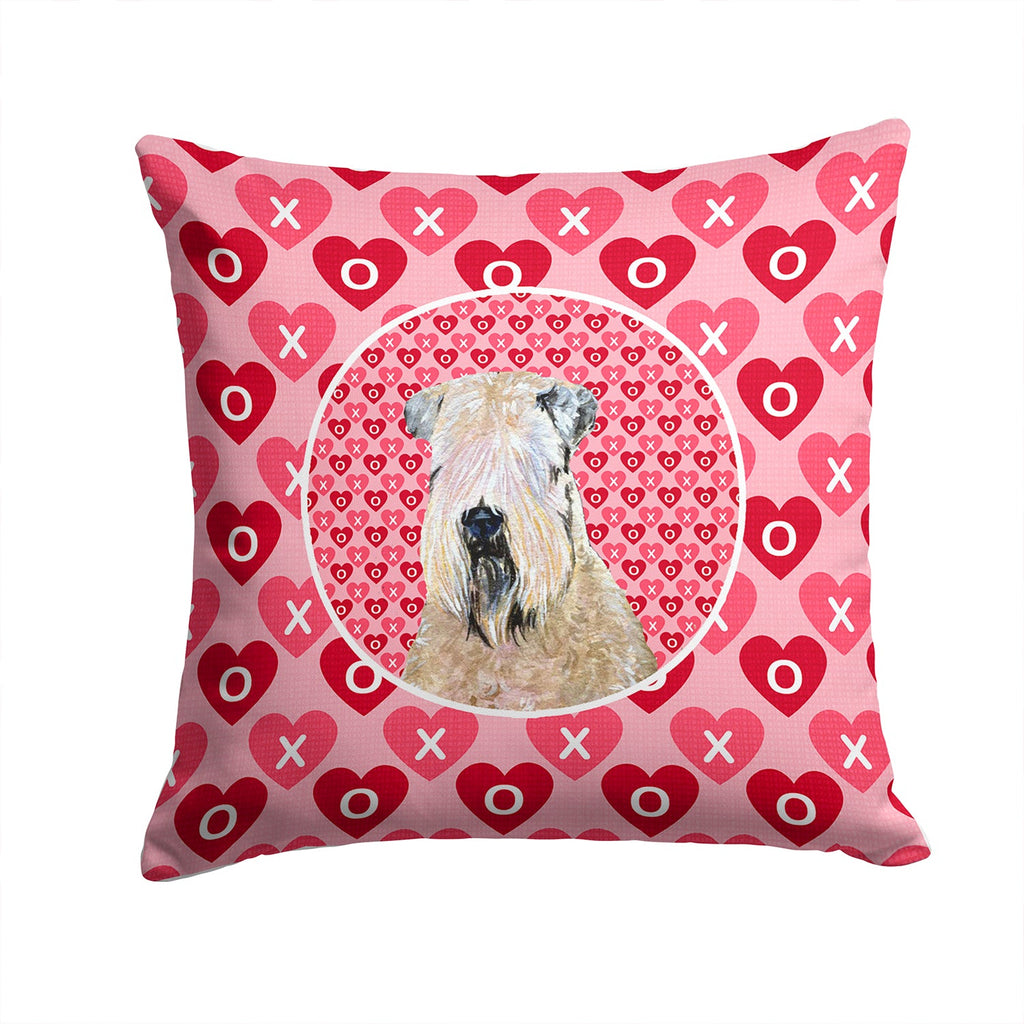 Wheaten Terrier Soft Coated Hearts Love Valentine's Decorative Throw Pillow 14x14 Indoor Outdoor Accent Cushion, Fabric Cover with Insert for Sofa, Bed, Porch & Living Room