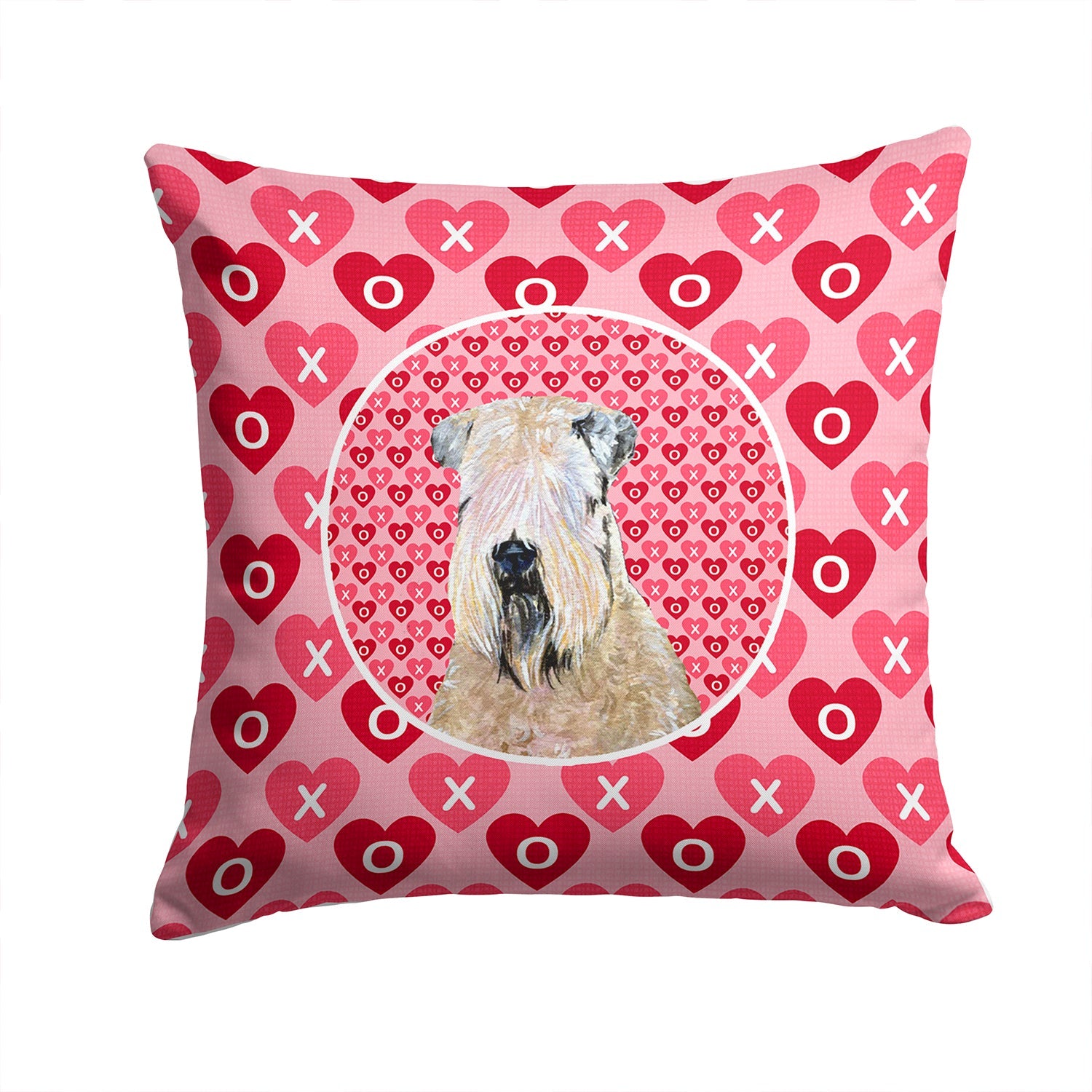 Wheaten Terrier Soft Coated Hearts Love Valentine's Decorative Throw Pillow 14x14 Indoor Outdoor Accent Cushion, Fabric Cover with Insert for Sofa, Bed, Porch & Living Room