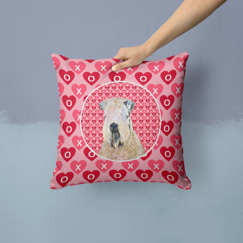 Wheaten Terrier Soft Coated Hearts Love Valentine's Decorative Throw Pillow 14x14 Indoor Outdoor Accent Cushion, Fabric Cover with Insert for Sofa, Bed, Porch & Living Room