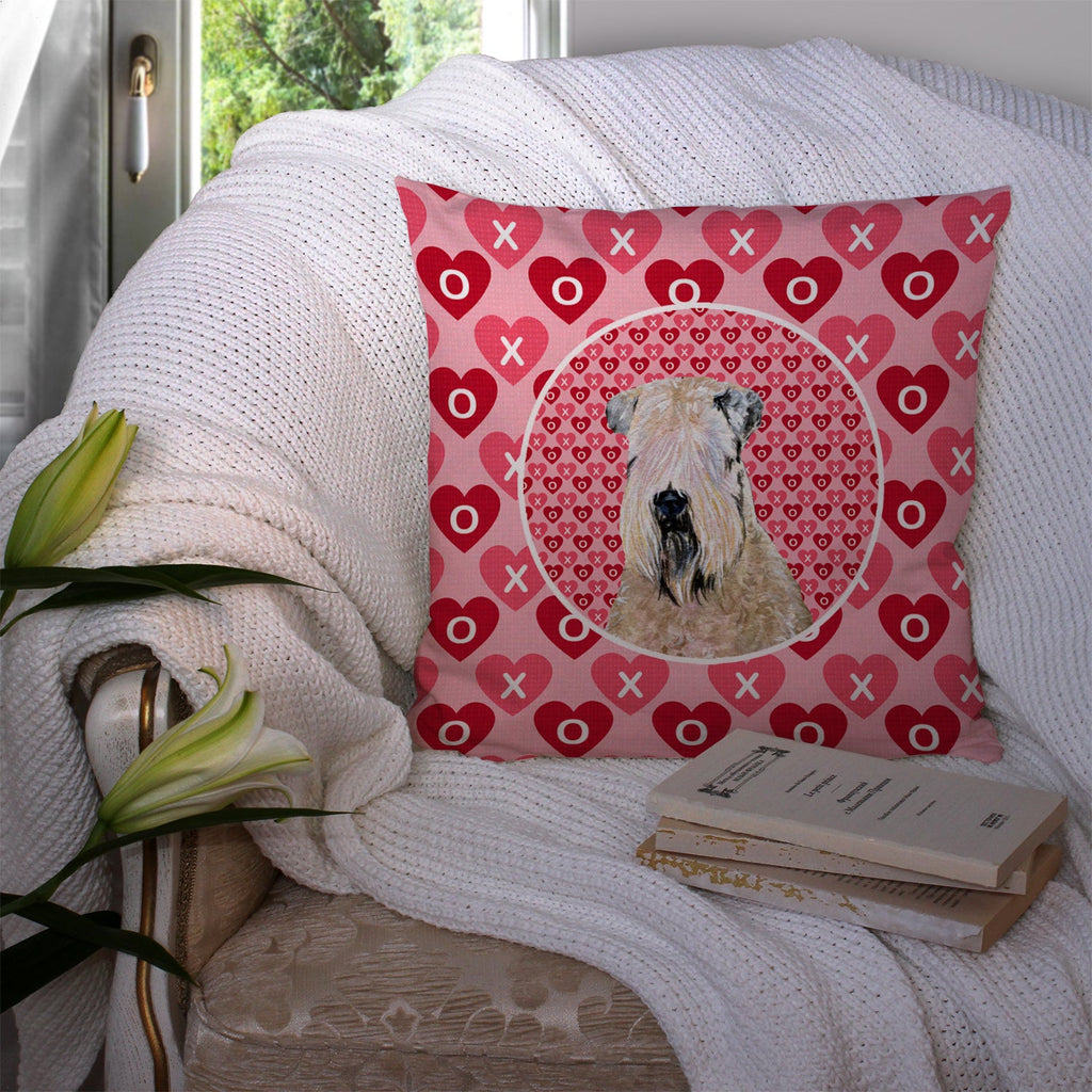 Wheaten Terrier Soft Coated Hearts Love Valentine's Decorative Throw Pillow 14x14 Indoor Outdoor Accent Cushion, Fabric Cover with Insert for Sofa, Bed, Porch & Living Room