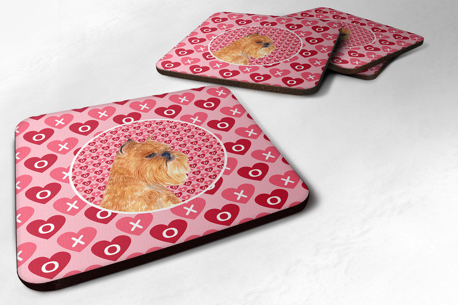 Brussels Griffon Hearts Love and Valentine's Day Portrait Foam Coasters Set of 4 Cup Coasters for Indoor Outdoor, Tabletop Protection, Anti Slip, Mouse pad Material
