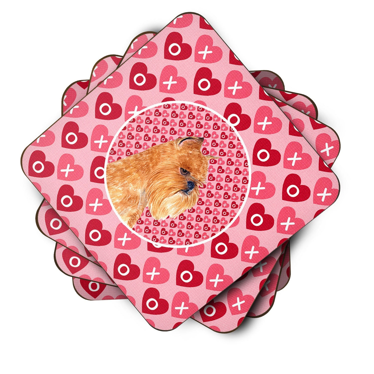 Brussels Griffon Hearts Love and Valentine's Day Portrait Foam Coasters Set of 4 Cup Coasters for Indoor Outdoor, Tabletop Protection, Anti Slip, Mouse pad Material