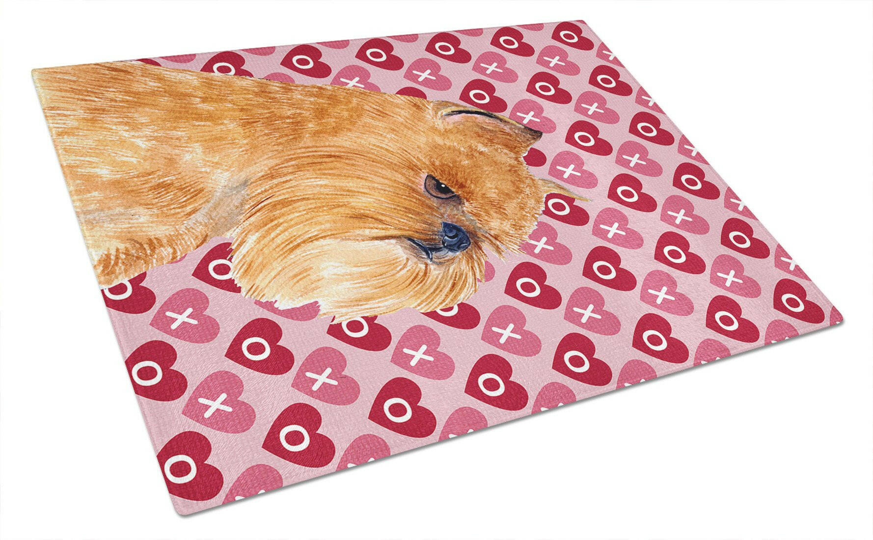 Brussels Griffon Hearts Love and Valentine's Day Portrait Cutting Board Tempered Glass Kitchen Cutting Surface, Heat Resistant Chopping, Non-Slip Feet, Food Prep & Serving