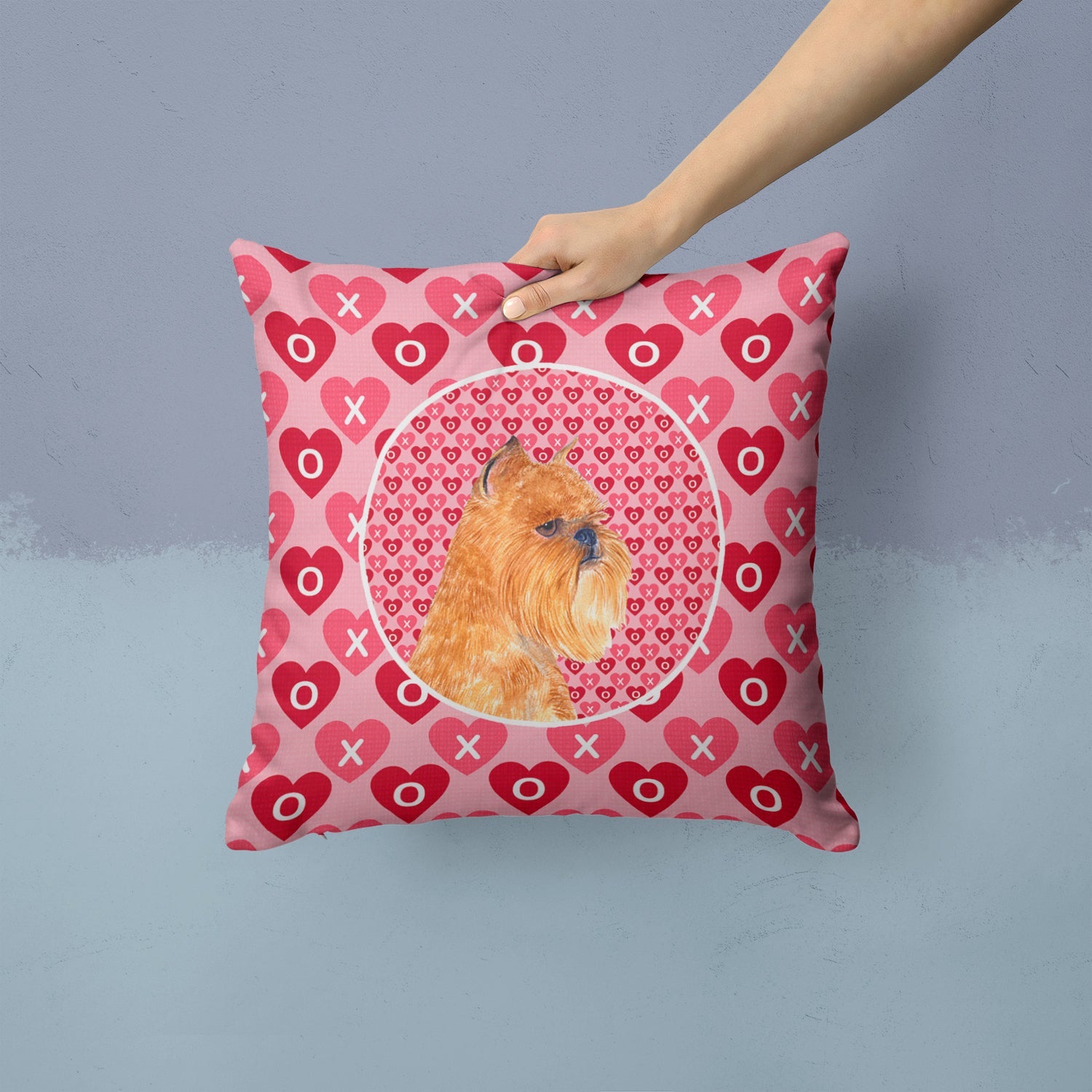 Brussels Griffon Hearts Love and Valentine's Day Portrait Decorative Throw Pillow 14x14 Indoor Outdoor Accent Cushion, Fabric Cover with Insert for Sofa, Bed, Porch & Living Room