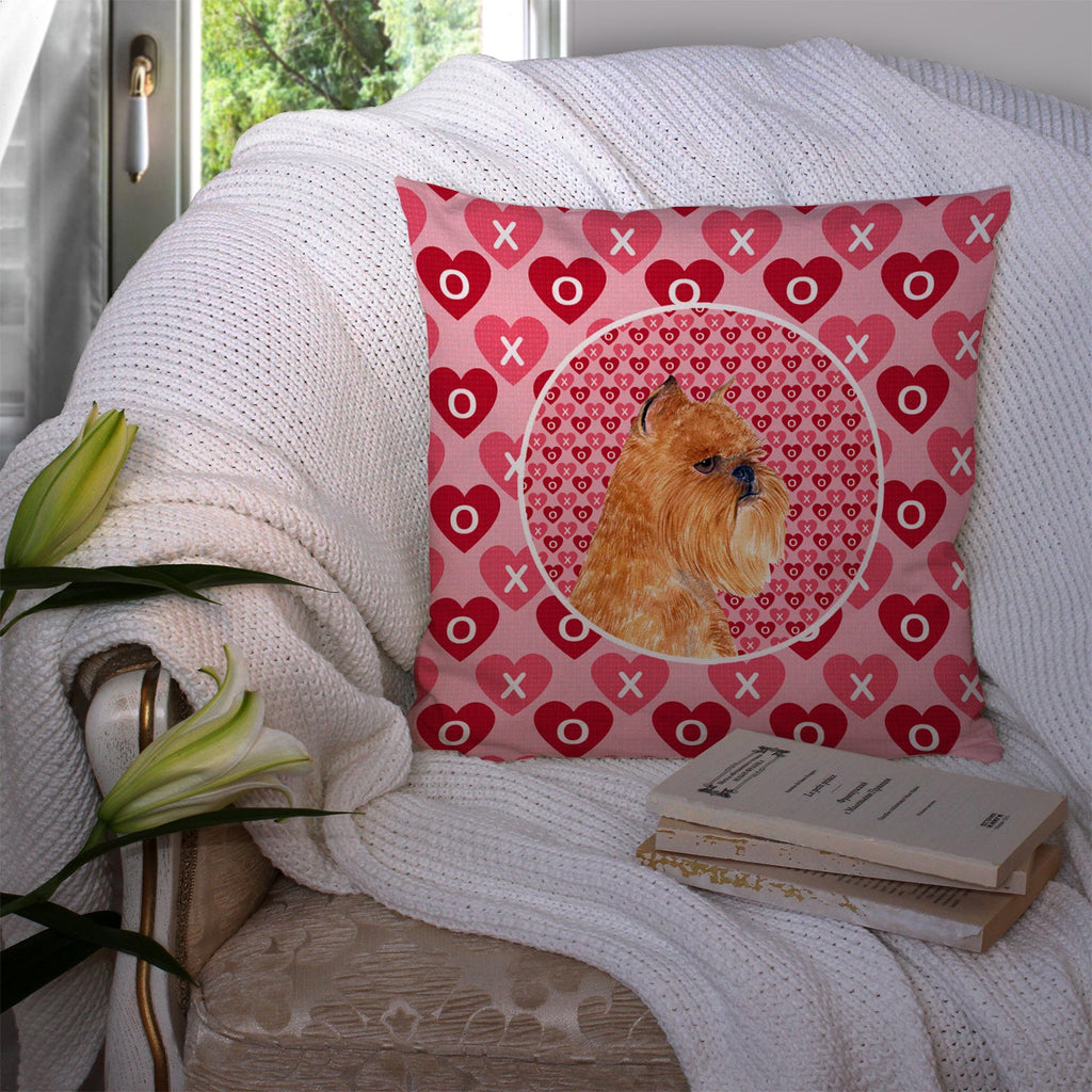 Brussels Griffon Hearts Love and Valentine's Day Portrait Decorative Throw Pillow 14x14 Indoor Outdoor Accent Cushion, Fabric Cover with Insert for Sofa, Bed, Porch & Living Room