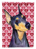 Doberman Hearts Love and Valentine's Day Portrait House Flag 28x40 Porch Sleeve Pole Decorative Outside Yard Banner Artwork Wall Hanging, Polyester