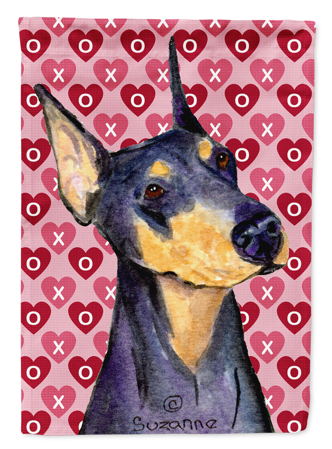 Doberman Hearts Love and Valentine's Day Portrait House Flag 28x40 Porch Sleeve Pole Decorative Outside Yard Banner Artwork Wall Hanging, Polyester