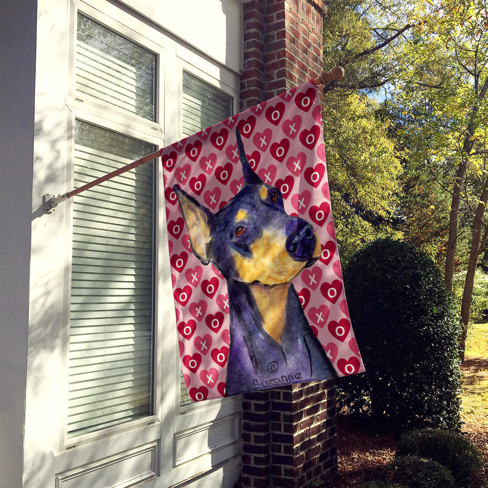 Doberman Hearts Love and Valentine's Day Portrait House Flag 28x40 Porch Sleeve Pole Decorative Outside Yard Banner Artwork Wall Hanging, Polyester