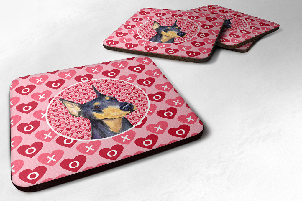 Doberman Hearts Love and Valentine's Day Portrait Foam Coasters Set of 4 Cup Coasters for Indoor Outdoor, Tabletop Protection, Anti Slip, Mouse pad Material