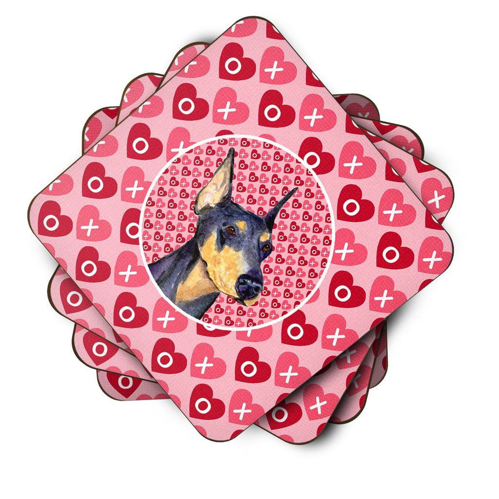 Doberman Hearts Love and Valentine's Day Portrait Foam Coasters Set of 4 Cup Coasters for Indoor Outdoor, Tabletop Protection, Anti Slip, Mouse pad Material