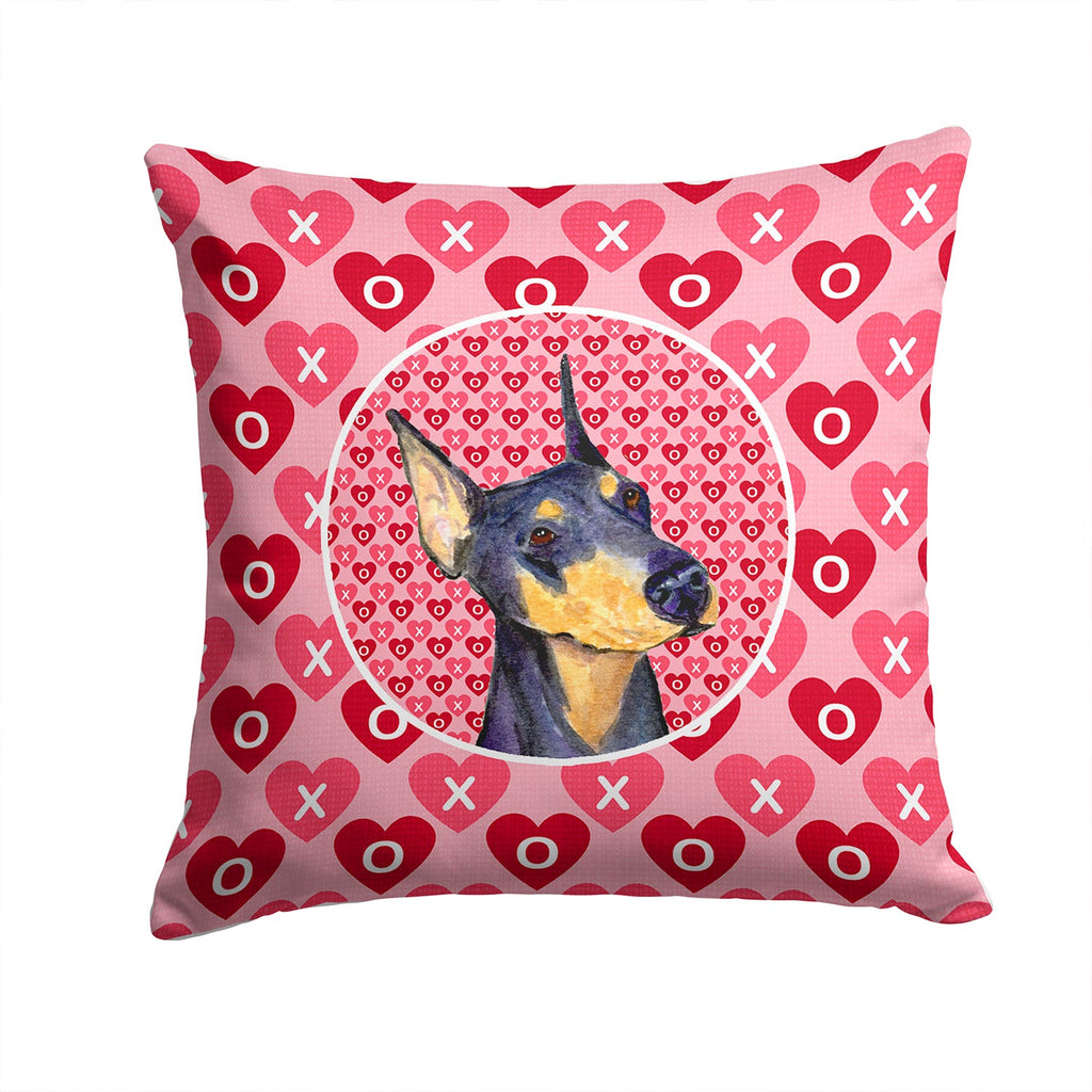 Doberman Hearts Love and Valentine's Day Portrait Decorative Throw Pillow 14x14 Indoor Outdoor Accent Cushion, Fabric Cover with Insert for Sofa, Bed, Porch & Living Room