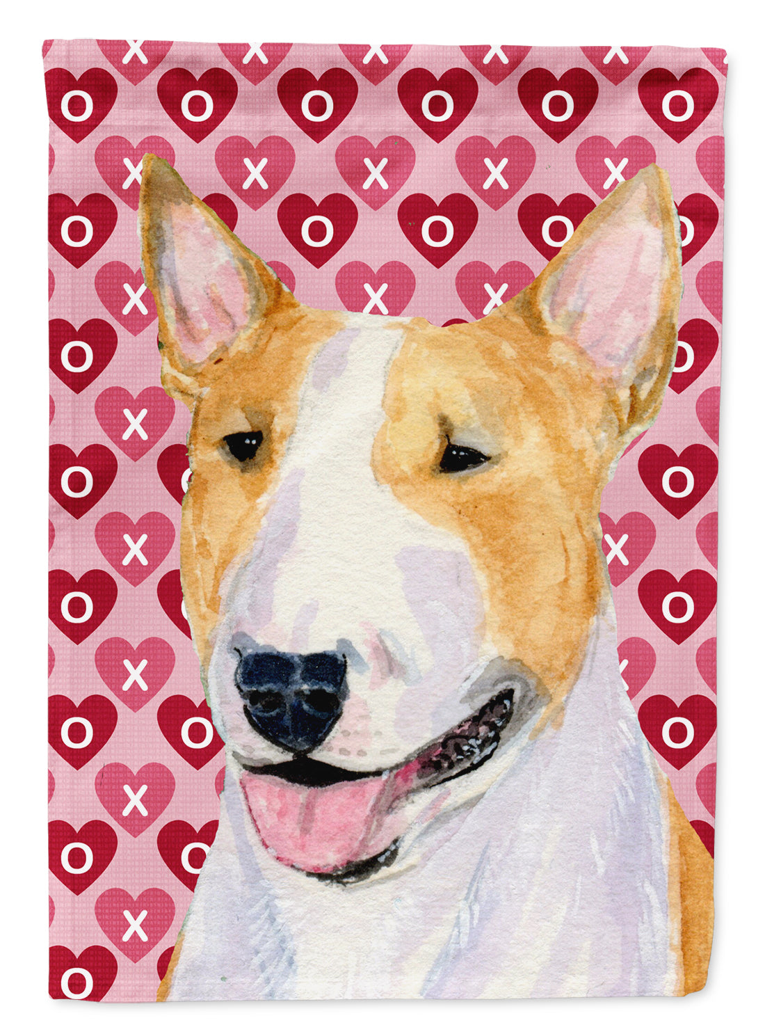 Bull Terrier Hearts Love and Valentine's Day Portrait House Flag 28x40 Porch Sleeve Pole Decorative Outside Yard Banner Artwork Wall Hanging, Polyester