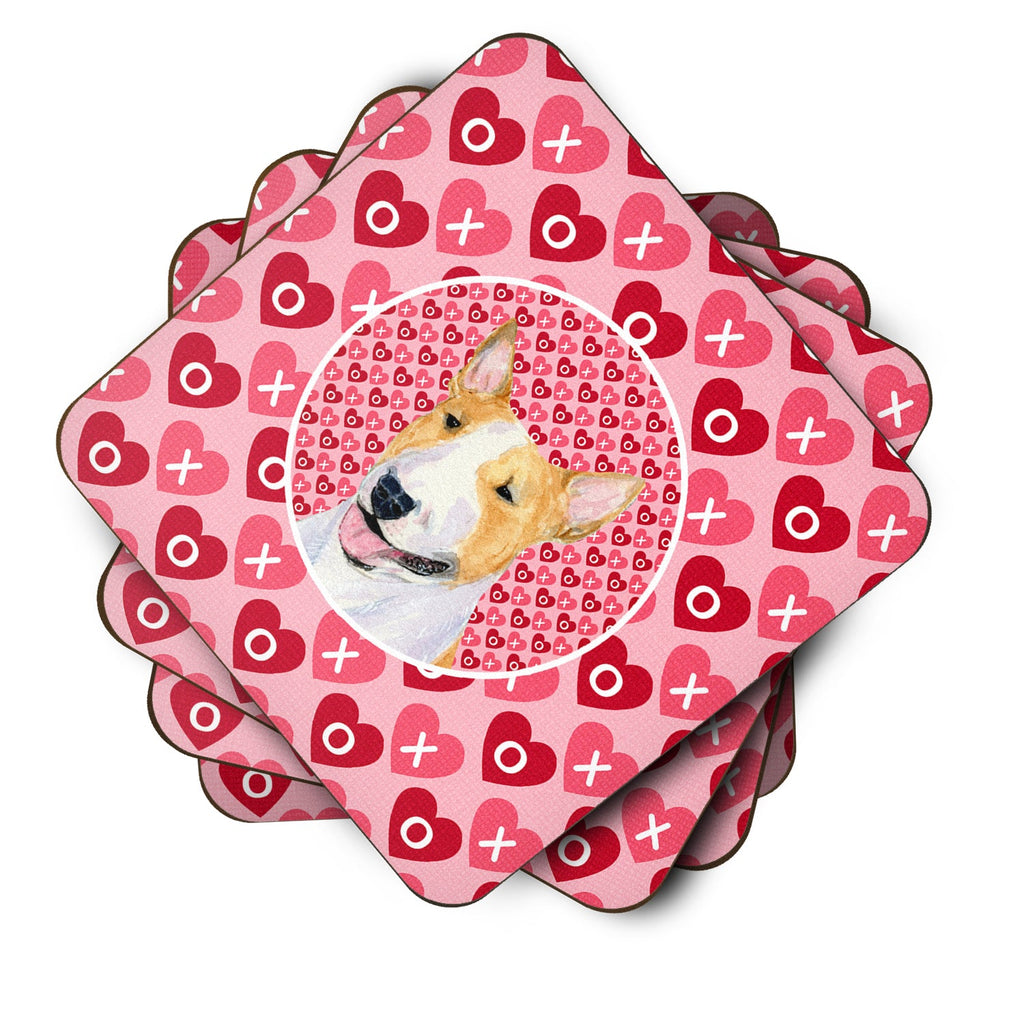 Bull Terrier Hearts Love and Valentine's Day Portrait Foam Coasters Set of 4 Cup Coasters for Indoor Outdoor, Tabletop Protection, Anti Slip, Mouse pad Material