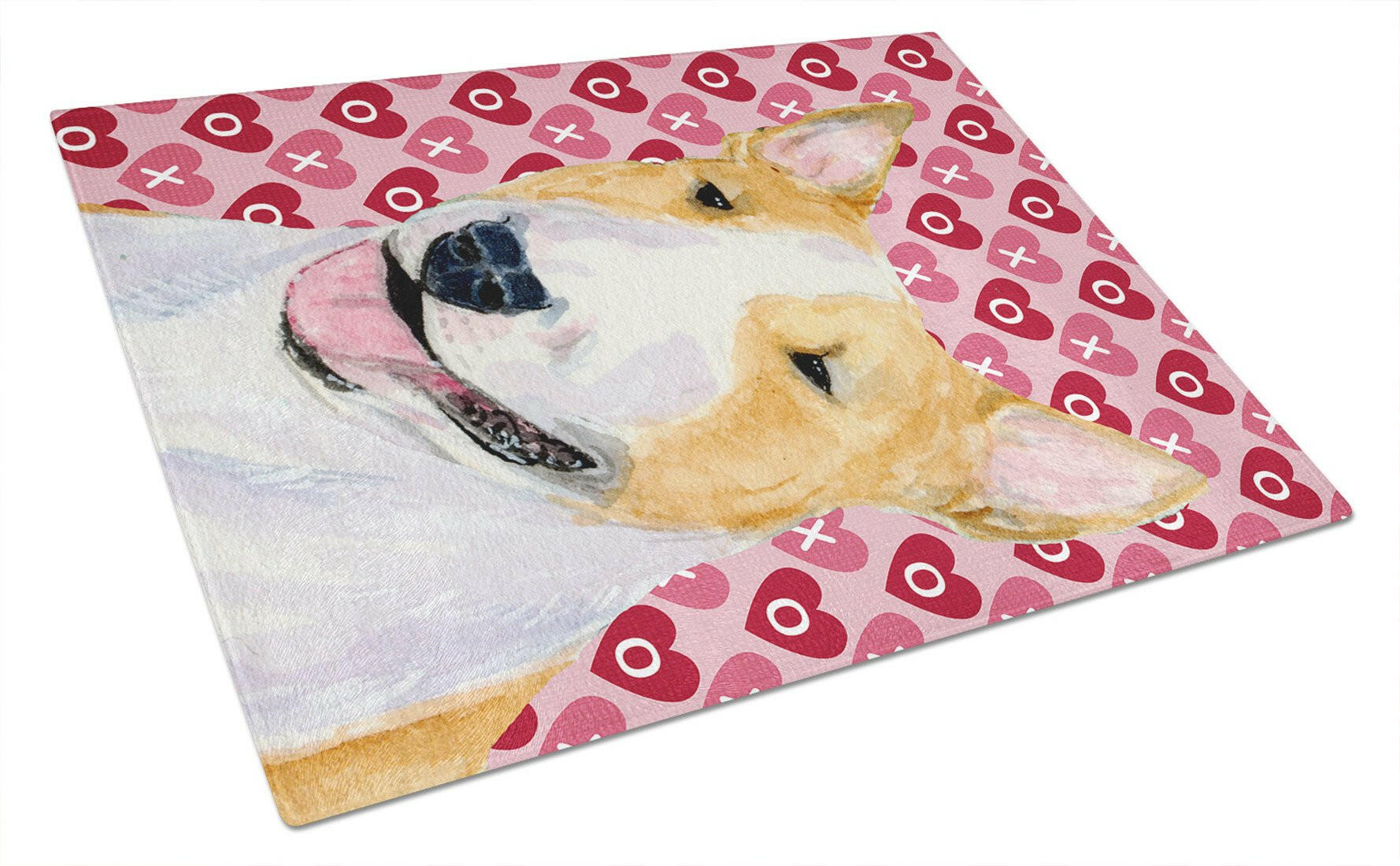 Bull Terrier Hearts Love and Valentine's Day Portrait Cutting Board Tempered Glass Kitchen Cutting Surface, Heat Resistant Chopping, Non-Slip Feet, Food Prep & Serving