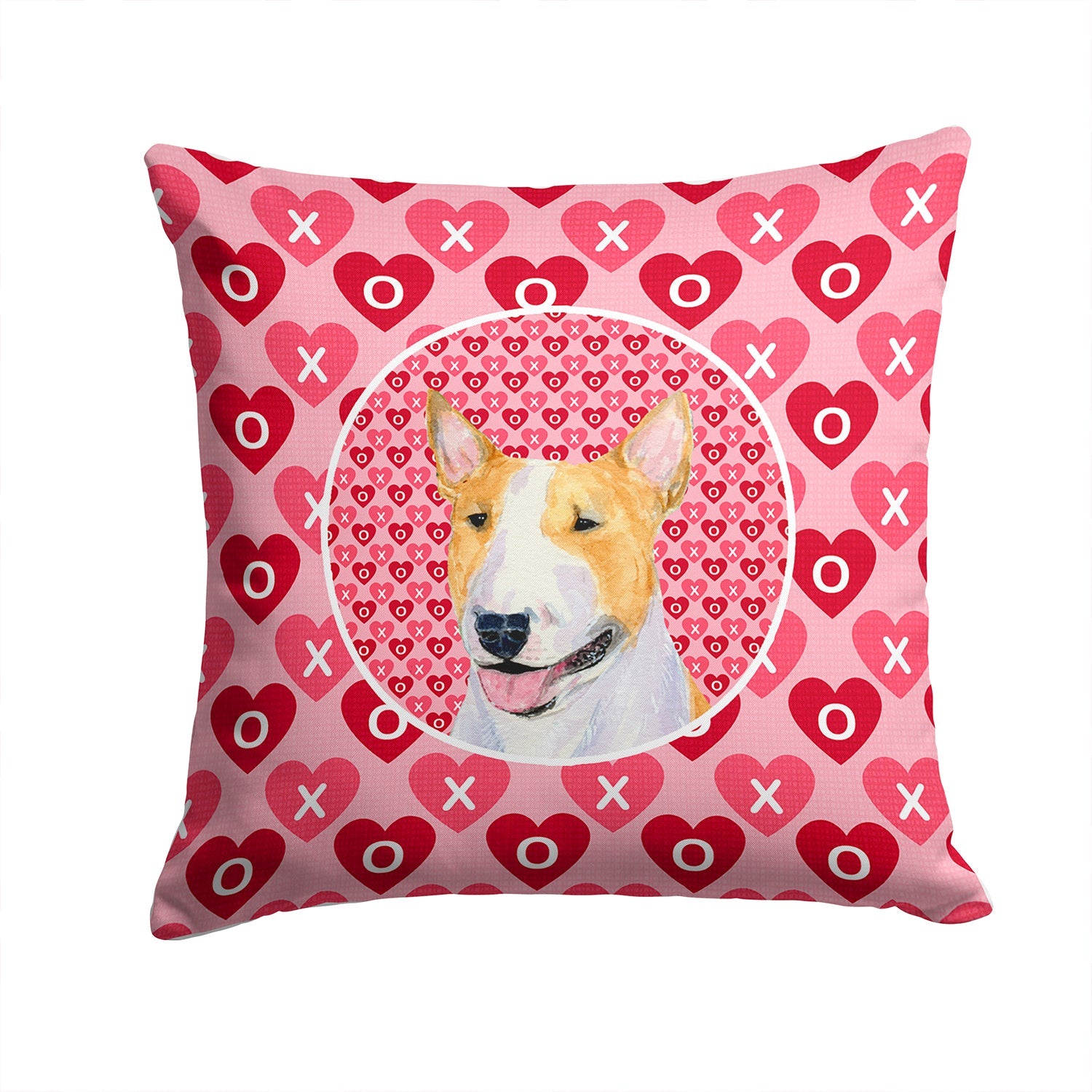 Bull Terrier Hearts Love and Valentine's Day Portrait Decorative Throw Pillow 14x14 Indoor Outdoor Accent Cushion, Fabric Cover with Insert for Sofa, Bed, Porch & Living Room