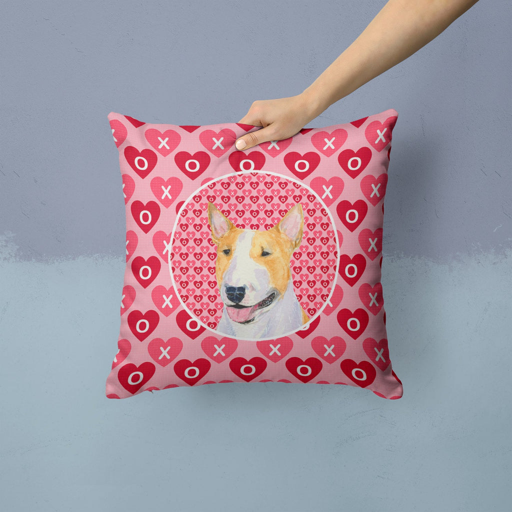 Bull Terrier Hearts Love and Valentine's Day Portrait Decorative Throw Pillow 14x14 Indoor Outdoor Accent Cushion, Fabric Cover with Insert for Sofa, Bed, Porch & Living Room