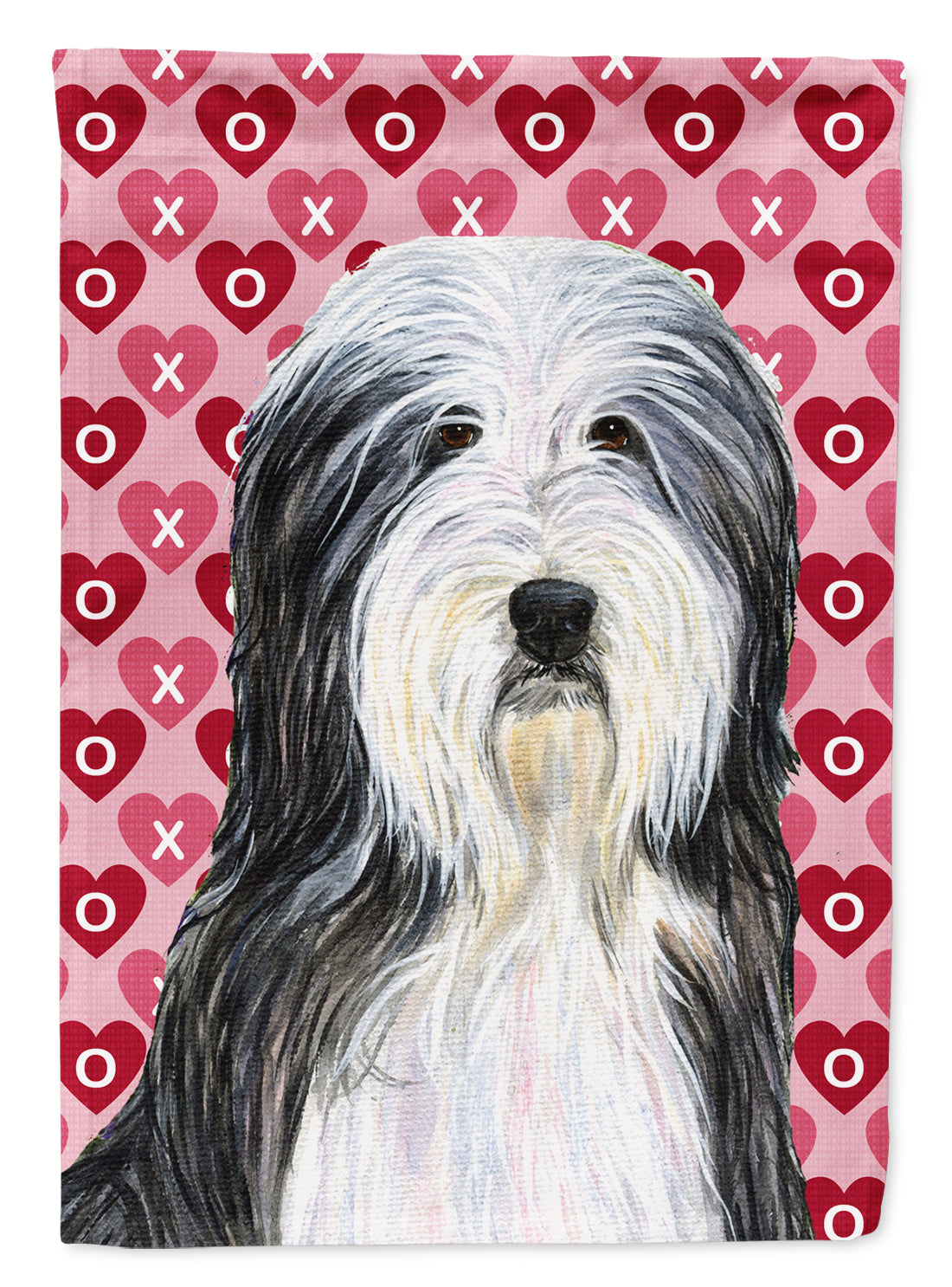 Bearded Collie Hearts Love and Valentine's Day Portrait House Flag 28x40 Porch Sleeve Pole Decorative Outside Yard Banner Artwork Wall Hanging, Polyester