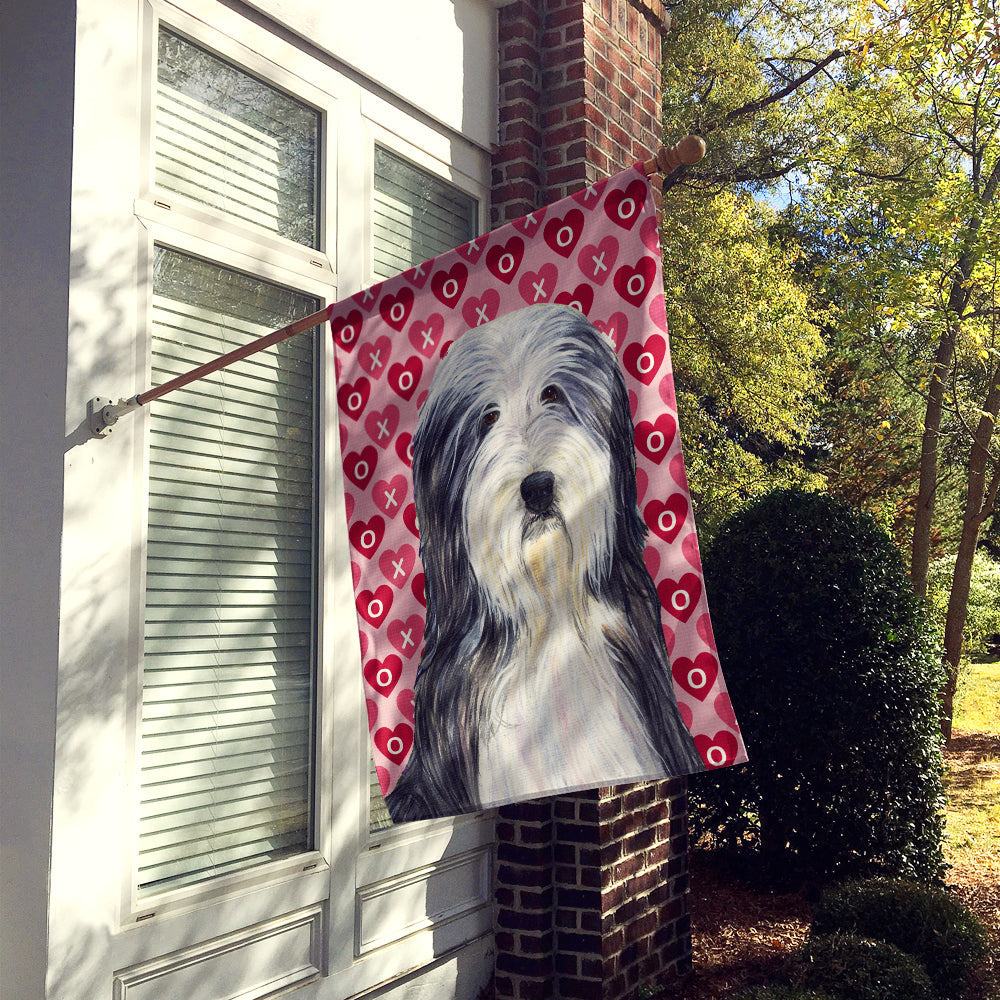 Bearded Collie Hearts Love and Valentine's Day Portrait House Flag 28x40 Porch Sleeve Pole Decorative Outside Yard Banner Artwork Wall Hanging, Polyester