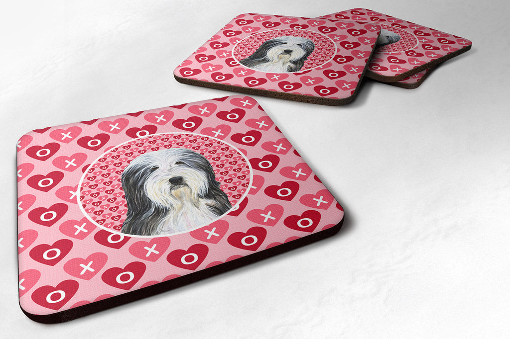 Bearded Collie Hearts Love and Valentine's Day Portrait Foam Coasters Set of 4 Cup Coasters for Indoor Outdoor, Tabletop Protection, Anti Slip, Mouse pad Material