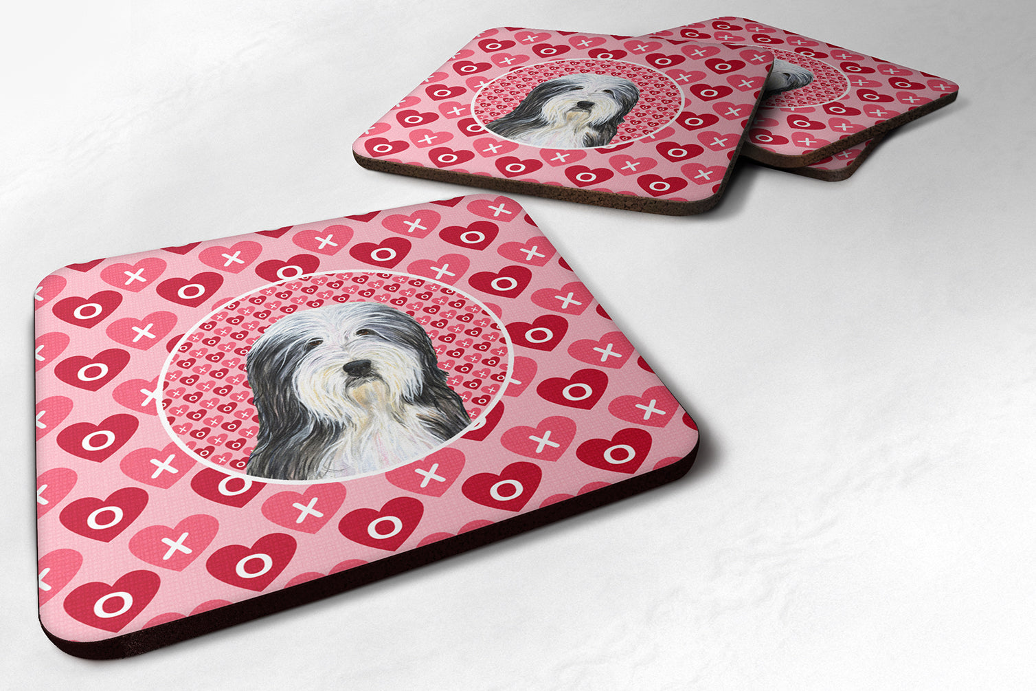 Bearded Collie Hearts Love and Valentine's Day Portrait Foam Coasters Set of 4 Cup Coasters for Indoor Outdoor, Tabletop Protection, Anti Slip, Mouse pad Material