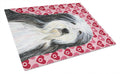Bearded Collie Hearts Love and Valentine's Day Portrait Cutting Board Tempered Glass Kitchen Cutting Surface, Heat Resistant Chopping, Non-Slip Feet, Food Prep & Serving