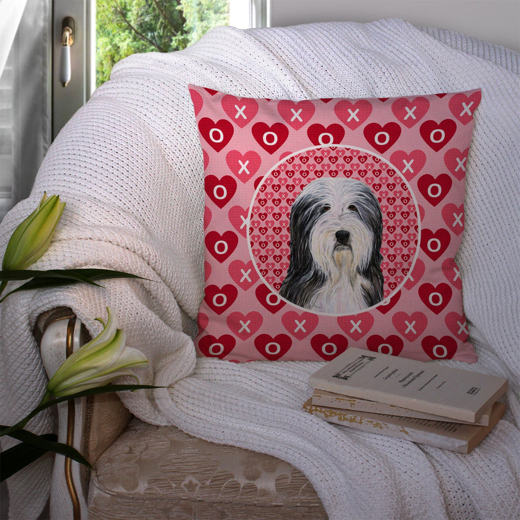 Bearded Collie Hearts Love and Valentine's Day Portrait Decorative Throw Pillow 14x14 Indoor Outdoor Accent Cushion, Fabric Cover with Insert for Sofa, Bed, Porch & Living Room