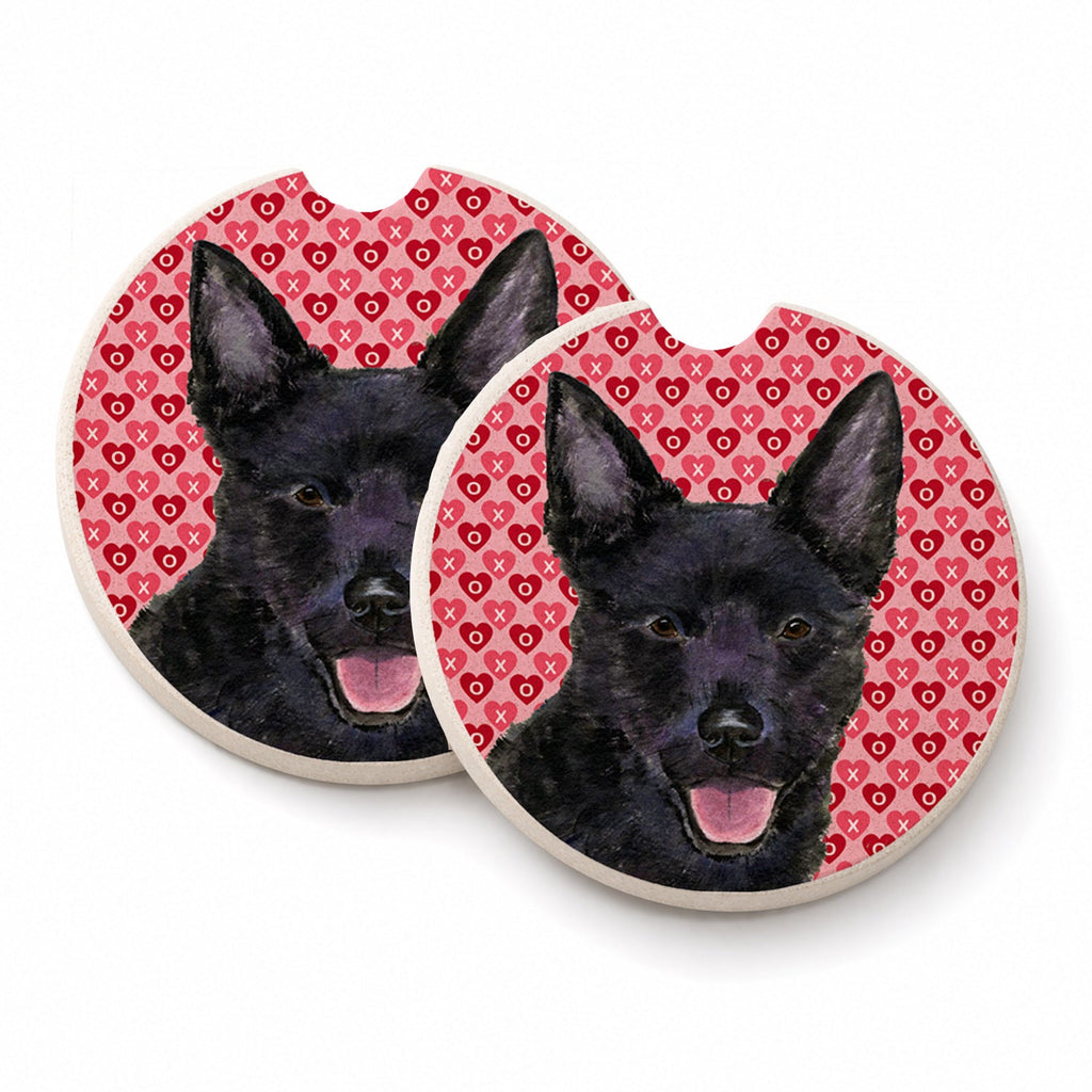Australian Kelpie Hearts Love Valentine's Day Set of 2 Cup Holder Car Coasters Absorbent Round Sandstone Coasters Gifts for Men or Women, 2.5, Multicolor