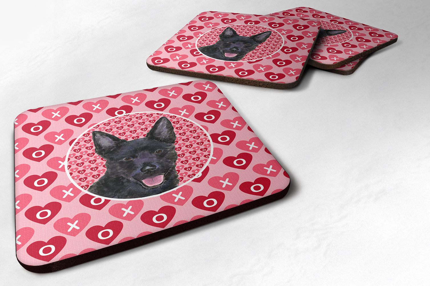 Australian Kelpie Hearts Love Valentine's Day Foam Coasters Set of 4 Cup Coasters for Indoor Outdoor, Tabletop Protection, Anti Slip, Mouse pad Material