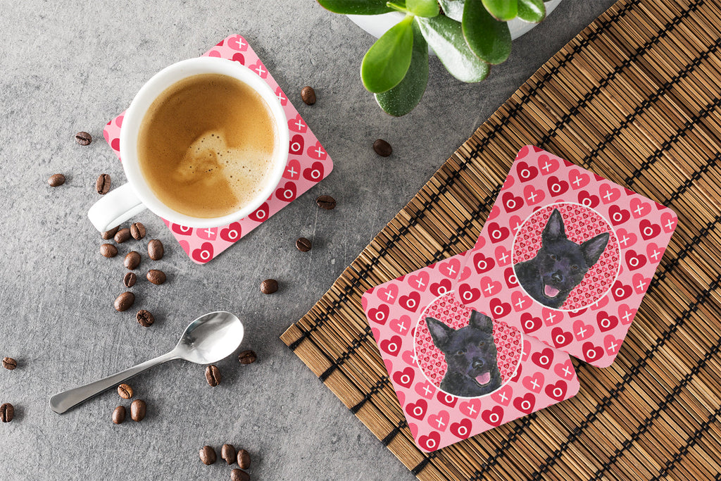 Australian Kelpie Hearts Love Valentine's Day Foam Coasters Set of 4 Cup Coasters for Indoor Outdoor, Tabletop Protection, Anti Slip, Mouse pad Material