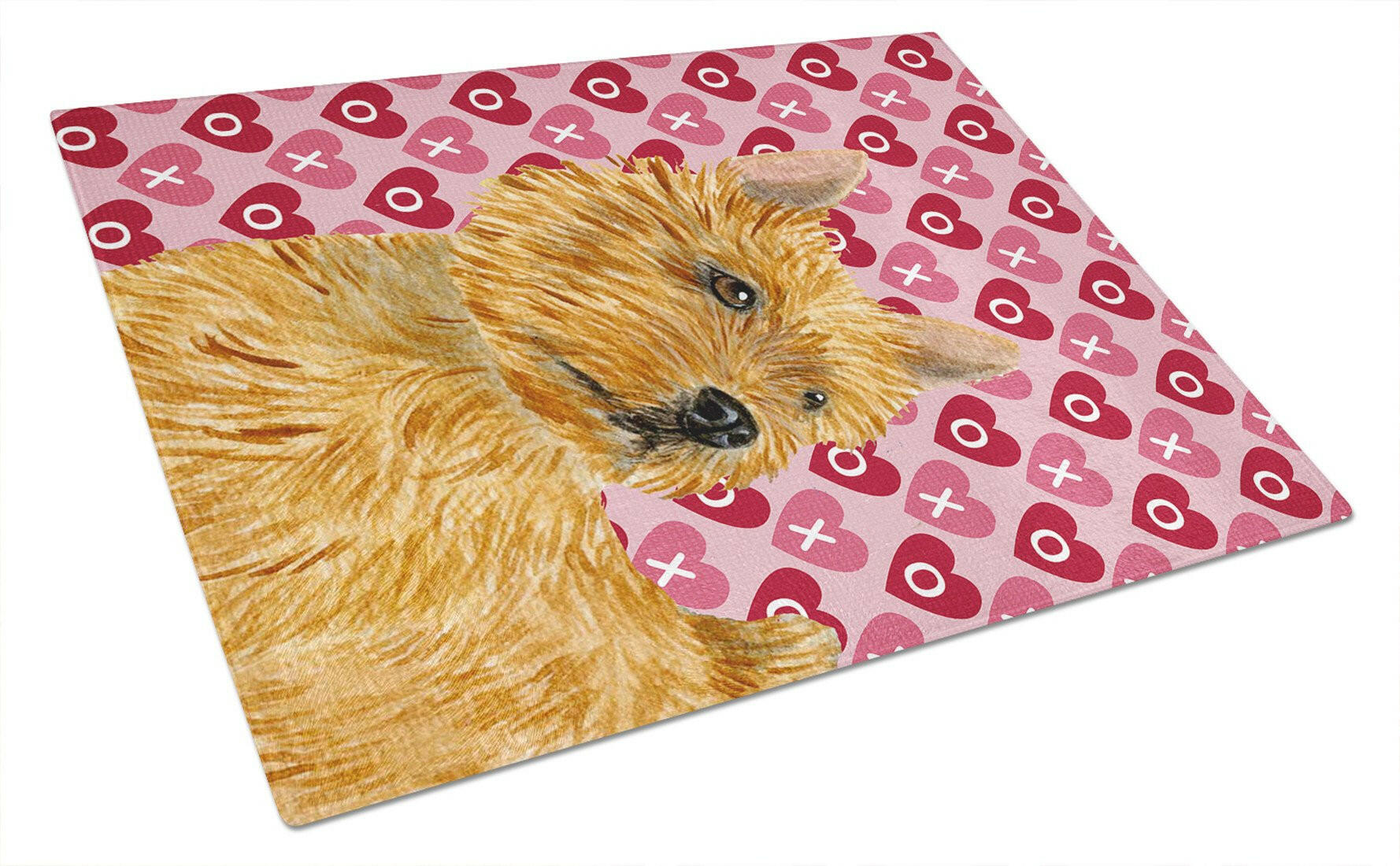 Norwich Terrier Hearts Love and Valentine's Day Portrait Cutting Board Tempered Glass Kitchen Cutting Surface, Heat Resistant Chopping, Non-Slip Feet, Food Prep & Serving