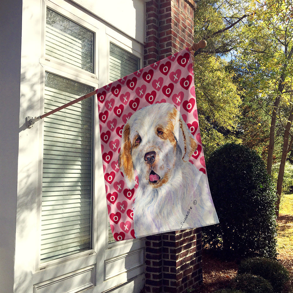 Clumber Spaniel Hearts Love and Valentine's Day Portrait House Flag 28x40 Porch Sleeve Pole Decorative Outside Yard Banner Artwork Wall Hanging, Polyester