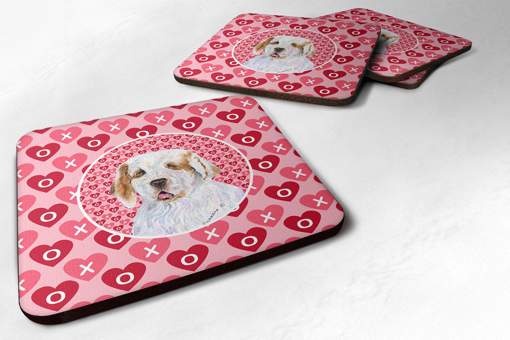 Clumber Spaniel Hearts Love and Valentine's Day Portrait Foam Coasters Set of 4 Cup Coasters for Indoor Outdoor, Tabletop Protection, Anti Slip, Mouse pad Material