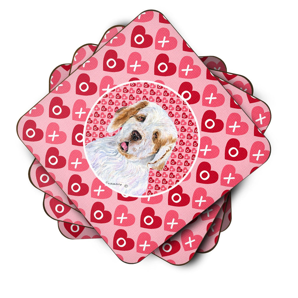 Clumber Spaniel Hearts Love and Valentine's Day Portrait Foam Coasters Set of 4 Cup Coasters for Indoor Outdoor, Tabletop Protection, Anti Slip, Mouse pad Material