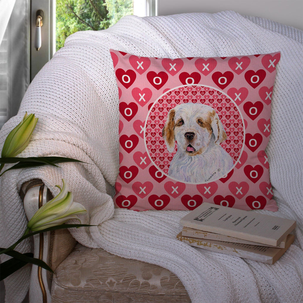 Clumber Spaniel Hearts Love and Valentine's Day Portrait Decorative Throw Pillow 14x14 Indoor Outdoor Accent Cushion, Fabric Cover with Insert for Sofa, Bed, Porch & Living Room