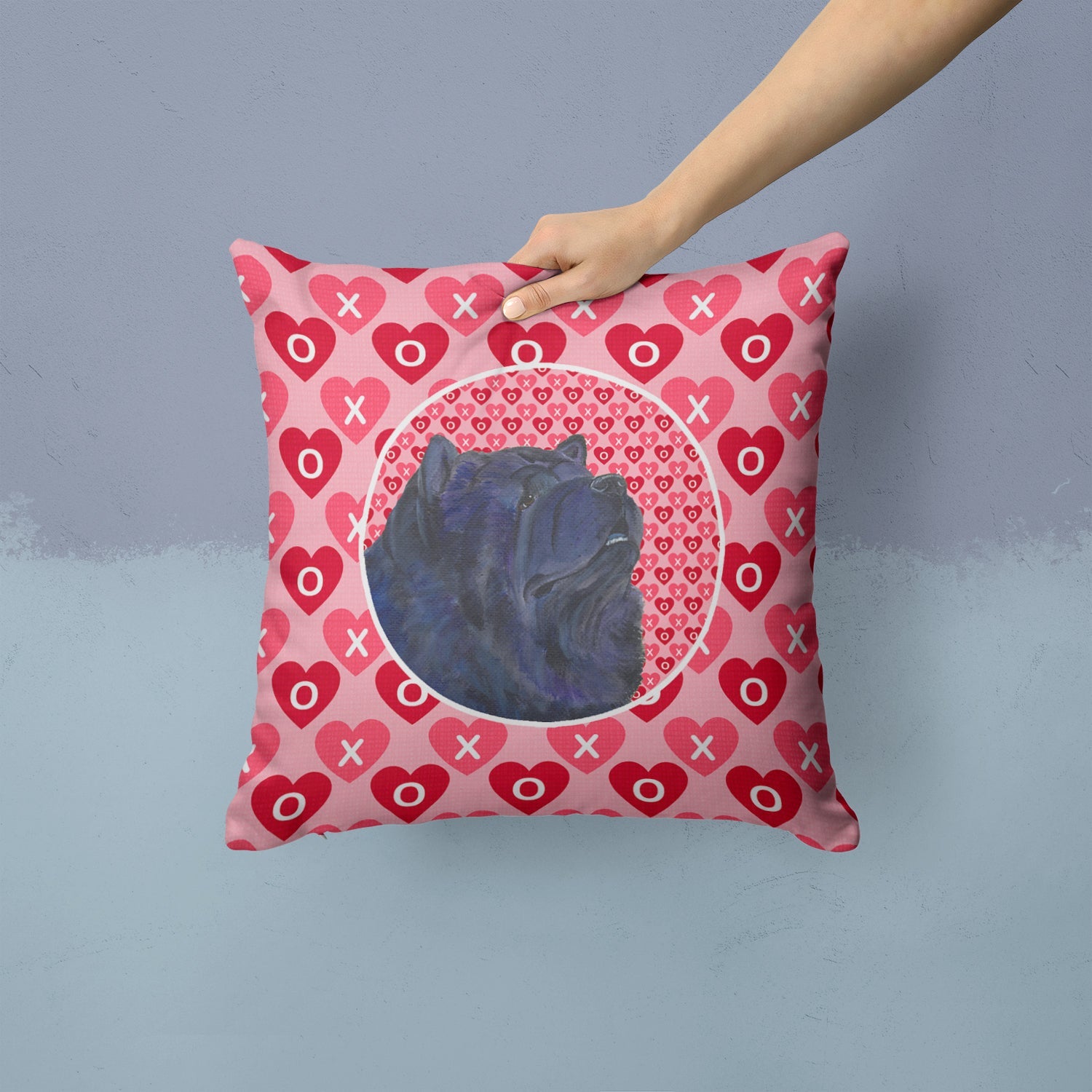 Chow Chow Hearts Love and Valentine's Day Portrait Decorative Throw Pillow 14x14 Indoor Outdoor Accent Cushion, Fabric Cover with Insert for Sofa, Bed, Porch & Living Room