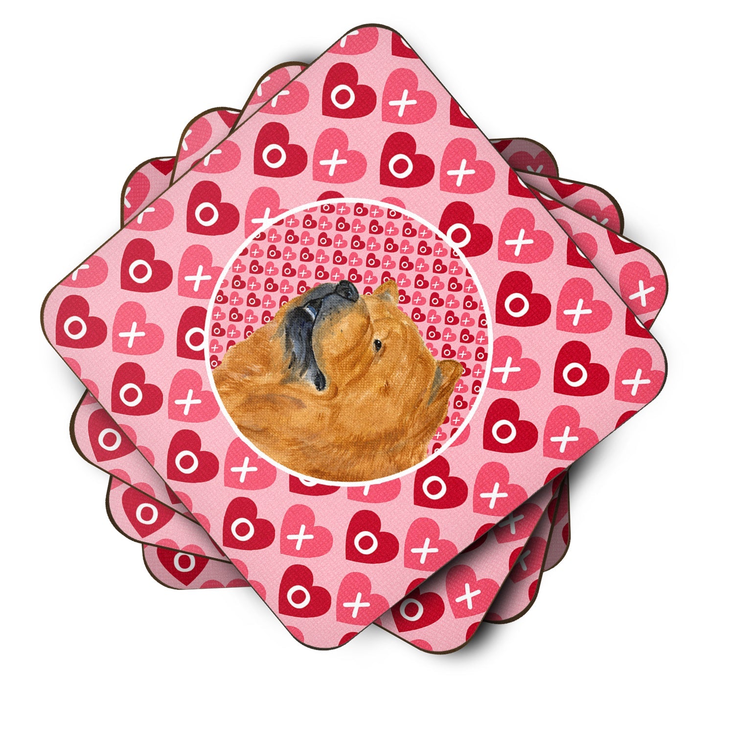 Chow Chow Hearts Love and Valentine's Day Portrait Foam Coasters Set of 4 Cup Coasters for Indoor Outdoor, Tabletop Protection, Anti Slip, Mouse pad Material