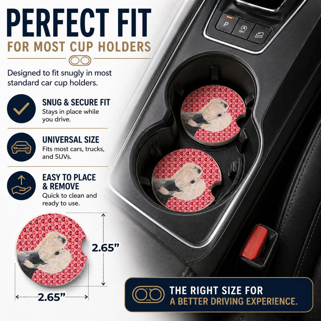Dandie Dinmont Terrier Hearts Love Valentine's Day Set of 2 Cup Holder Car Coasters Absorbent Round Sandstone Coasters Gifts for Men or Women, 2.5, Multicolor