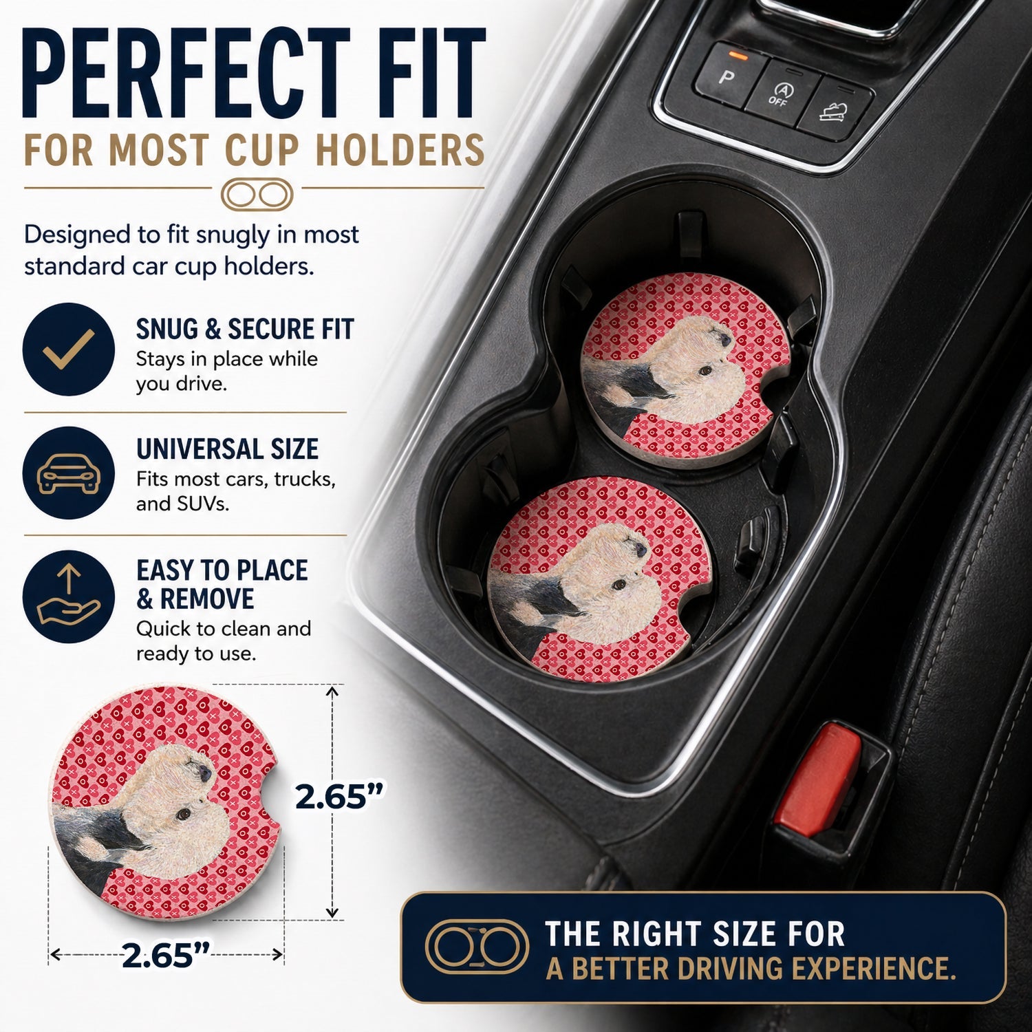 Dandie Dinmont Terrier Hearts Love Valentine's Day Set of 2 Cup Holder Car Coasters Absorbent Round Sandstone Coasters Gifts for Men or Women, 2.5, Multicolor