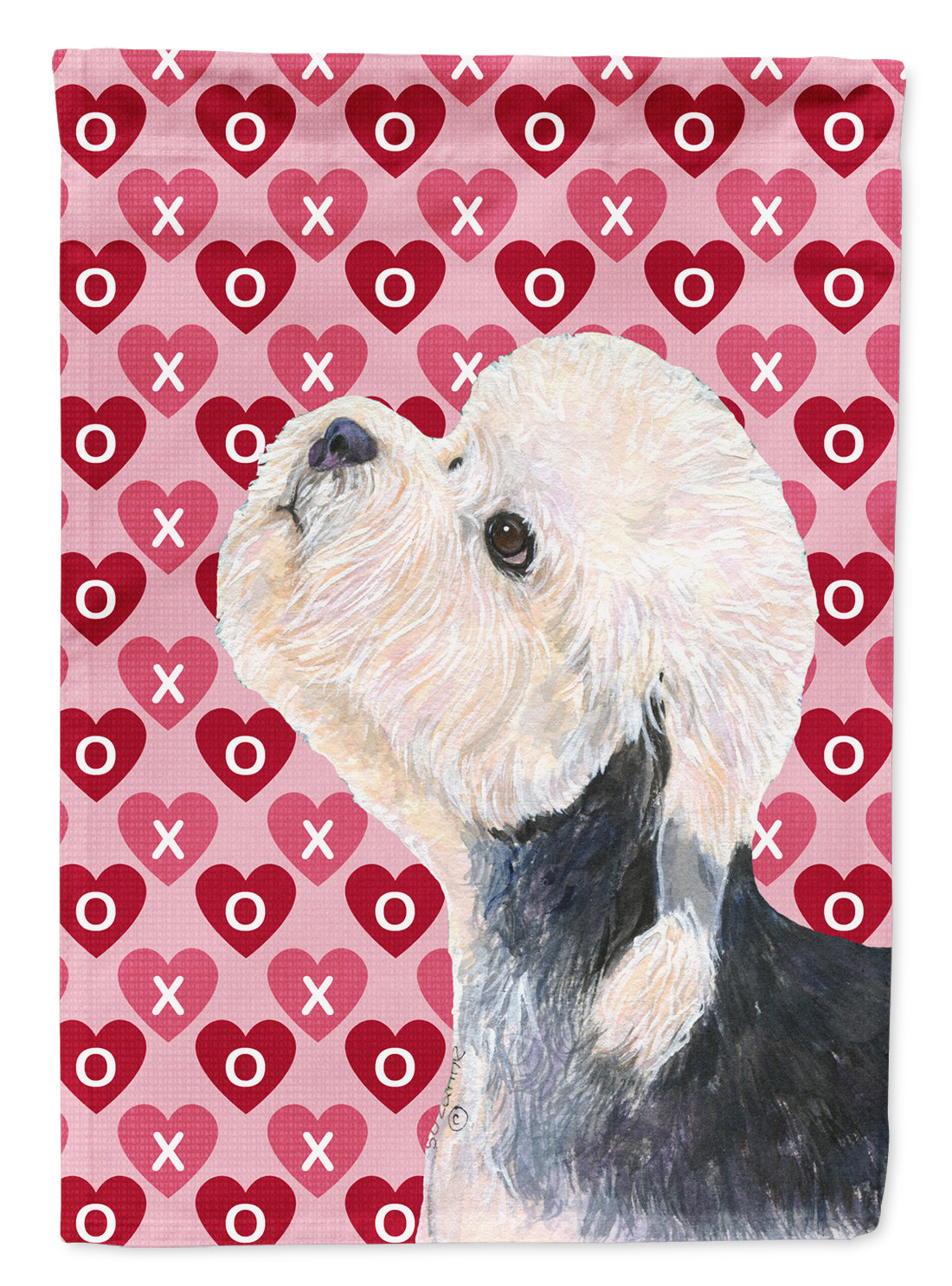 Dandie Dinmont Terrier Hearts Love Valentine's Day House Flag 28x40 Porch Sleeve Pole Decorative Outside Yard Banner Artwork Wall Hanging, Polyester