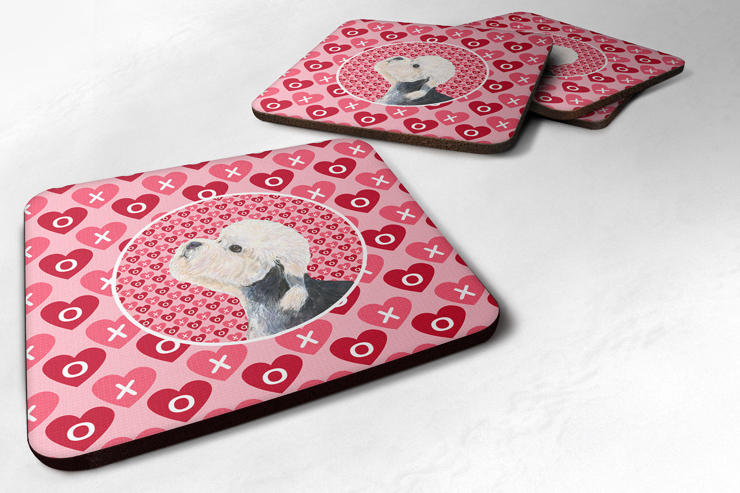 Dandie Dinmont Terrier Hearts Love Valentine's Day Foam Coasters Set of 4 Cup Coasters for Indoor Outdoor, Tabletop Protection, Anti Slip, Mouse pad Material