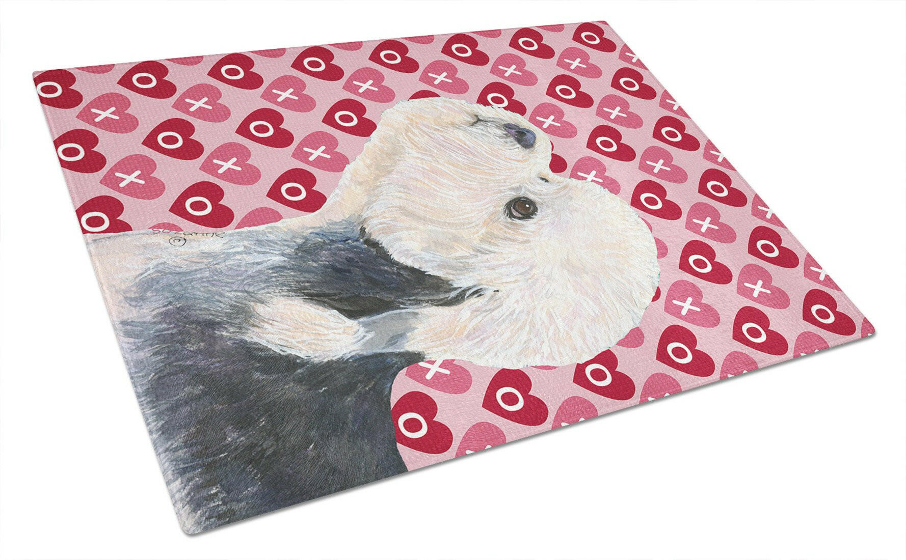 Dandie Dinmont Terrier Hearts Love Valentine's Day Cutting Board Tempered Glass Kitchen Cutting Surface, Heat Resistant Chopping, Non-Slip Feet, Food Prep & Serving