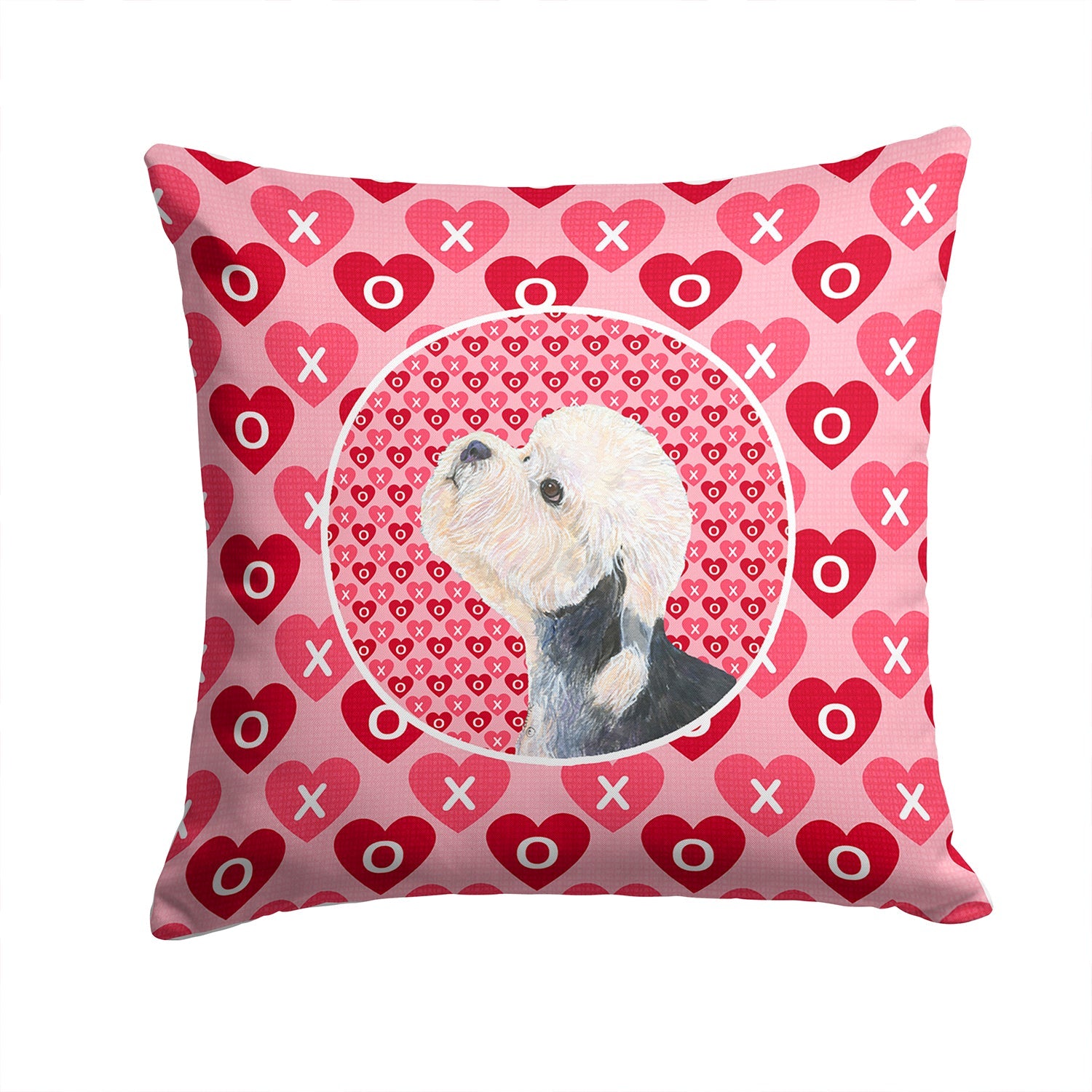 Dandie Dinmont Terrier Hearts Love Valentine's Day Decorative Throw Pillow 14x14 Indoor Outdoor Accent Cushion, Fabric Cover with Insert for Sofa, Bed, Porch & Living Room