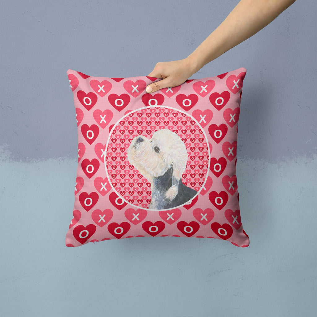 Dandie Dinmont Terrier Hearts Love Valentine's Day Decorative Throw Pillow 14x14 Indoor Outdoor Accent Cushion, Fabric Cover with Insert for Sofa, Bed, Porch & Living Room