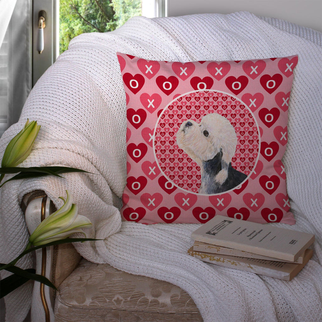 Dandie Dinmont Terrier Hearts Love Valentine's Day Decorative Throw Pillow 14x14 Indoor Outdoor Accent Cushion, Fabric Cover with Insert for Sofa, Bed, Porch & Living Room