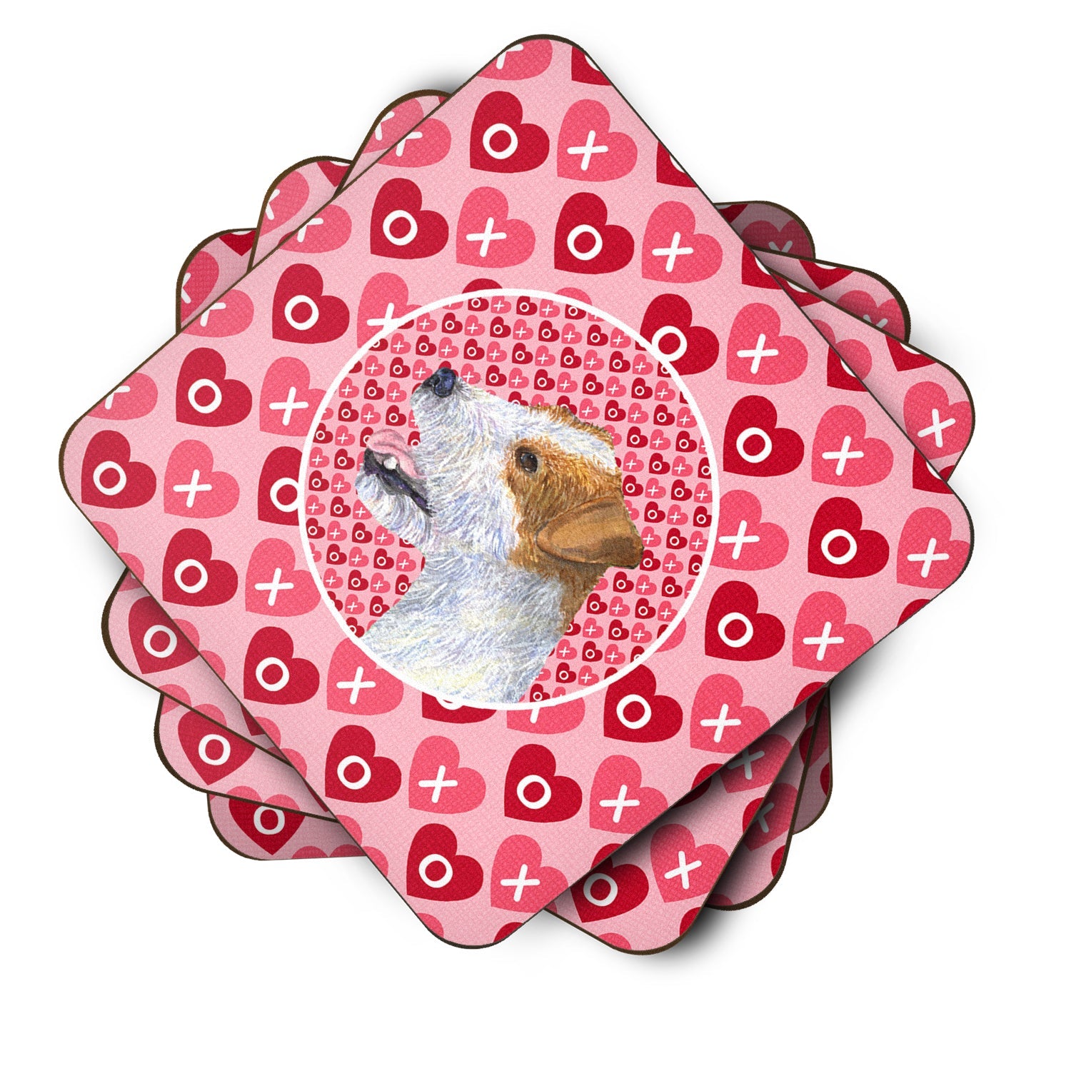 Jack Russell Terrier Hearts Love and Valentine's Day Portrait Foam Coasters Set of 4 Cup Coasters for Indoor Outdoor, Tabletop Protection, Anti Slip, Mouse pad Material