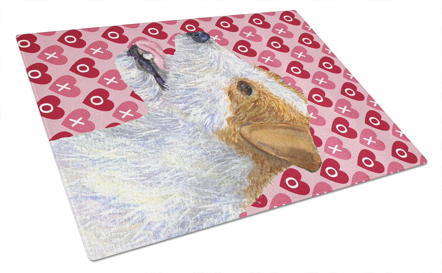 Jack Russell Terrier Hearts Love and Valentine's Day Portrait Cutting Board Tempered Glass Kitchen Cutting Surface, Heat Resistant Chopping, Non-Slip Feet, Food Prep & Serving